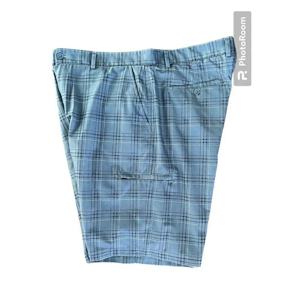 PEBBLE BEACH Performance Mens Plaid Casual Golf Shorts Blue Sz 40